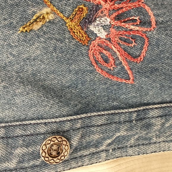 Embroidered Denim Shirt Jacket Vintage Floral Shacket 80s / 90s Blue Jean Cotton - Picture 12 of 12